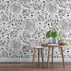 Black and White Floral Peel and Stick Wallpaper
