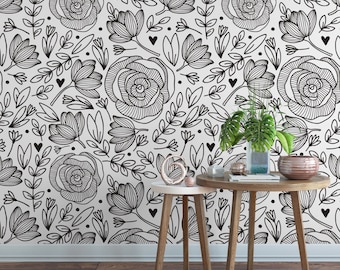 Black and White Floral Peel and Stick Wallpaper