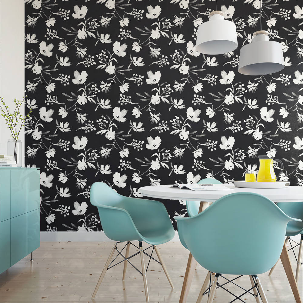 Adaline Black Floral Removable wallpaper W30127 Etsy