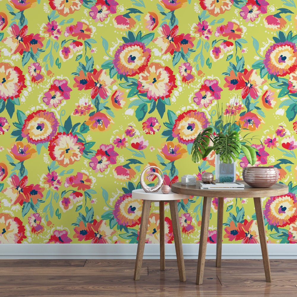 Watercolor leaf removable wallpaper cute self adhesive wallpaper botanical temporary wallpaper B125-27
