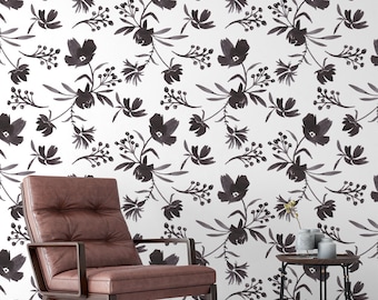 Black and White Floral Wallpaper: Adaline Peel and Stick