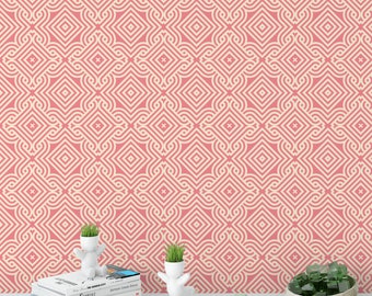 Coral geometric removable wallpaper / cute self adhesive wallpaper / abstract ethnic wall mural G126-27