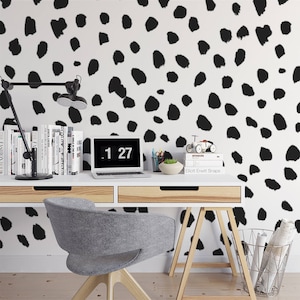 Dalmatian Print Wall Mural: Black and White Spots, Removable Wallpaper