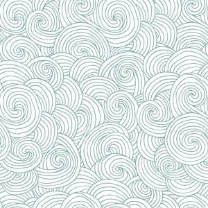 Hand Drawn Swirls Removable Wallpaper - Teal Self Adhesive Temporary Wallpaper - Bedroom Wallpaper