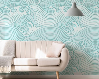 Ocean Wallpaper | Coastal Removable Wallpaper | Sea Self Adhesive Wallpaper | Ocean Mural Wall | Wave Accent Wall | Bombora Wallpaper