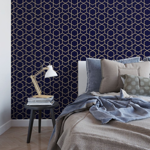 Navy and Gold Removable Wallpaper G192-27 - Etsy Singapore