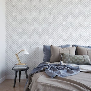 Thin Line Herringbone Wallpaper: Neutral Scandi Peel and Stick