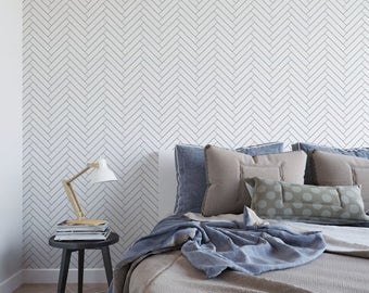 Thin Line Herringbone Wallpaper | Neutral Chevron Wallpaper | Neutral Peel and Stick Wallpaper | Scandi Self Adhesive Wallpaper