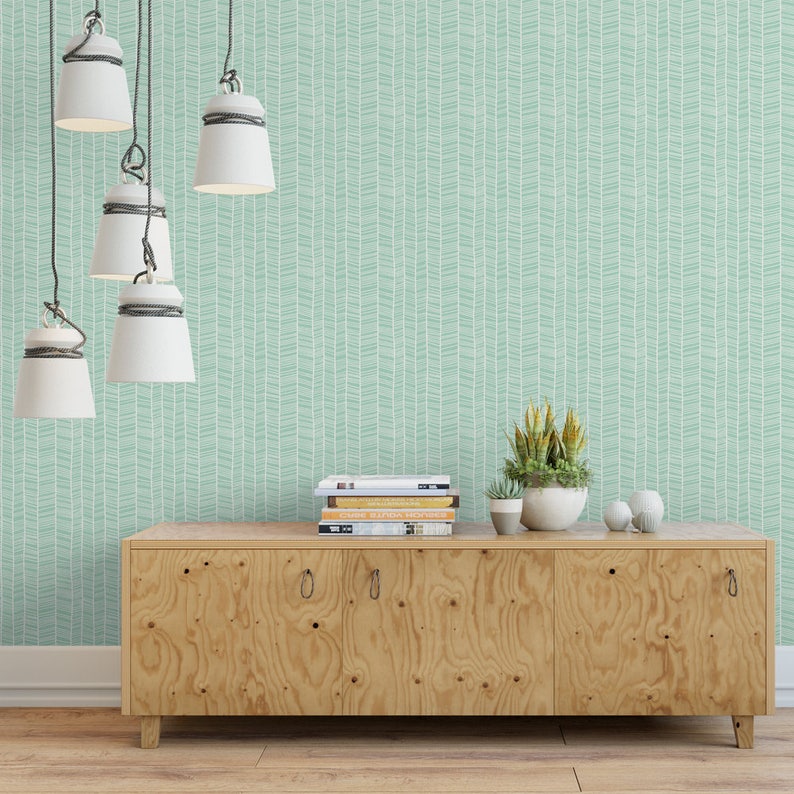 Green Herringbone Removable Wallpaper G14713 Etsy