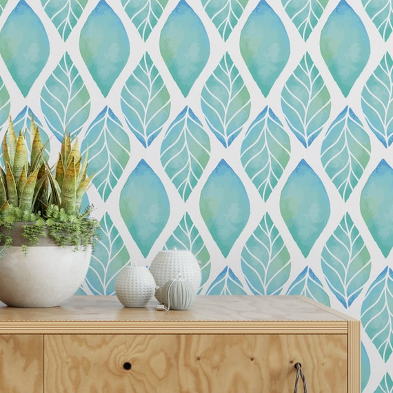 Watercolor leaf removable wallpaper cute self adhesive wallpaper botanical temporary wallpaper B125-27