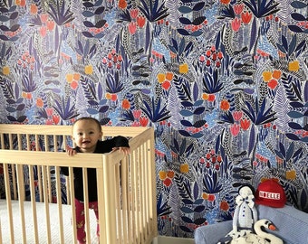 Blue Wildflower Wallpaper: Boho Botanical Peel and Stick