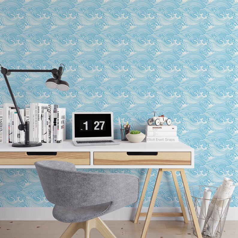 Japanese Waves Removable Wallpaper G12327 Etsy