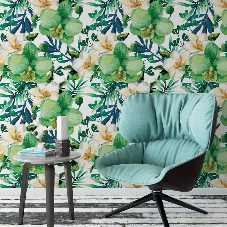 Watercolor Green Floral Removable Wallpaper / Tropical - Etsy