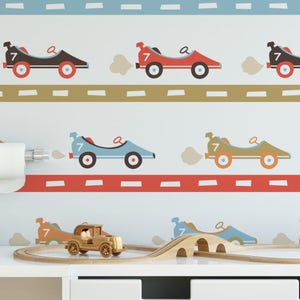 Race Car Wallpaper - Kids Removable Wallpaper - Bedroom and Playroom Temporary Wallpaper - K132-27