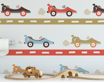 Race Car Wallpaper - Kids Removable Wallpaper - Bedroom and Playroom Temporary Wallpaper - K132-27