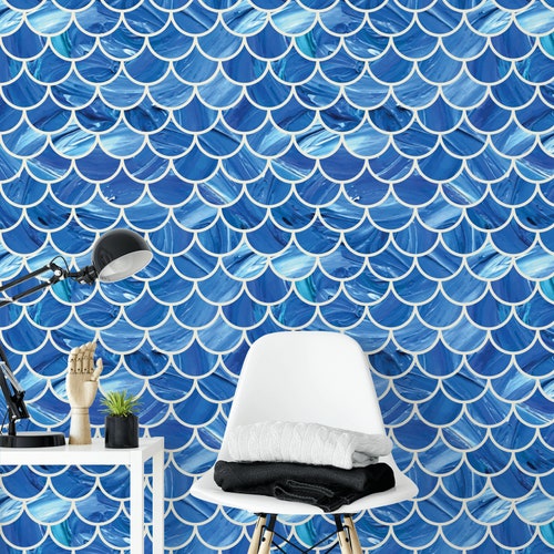 Blue Fish Scales Removable Wallpaper G177-27 - Etsy