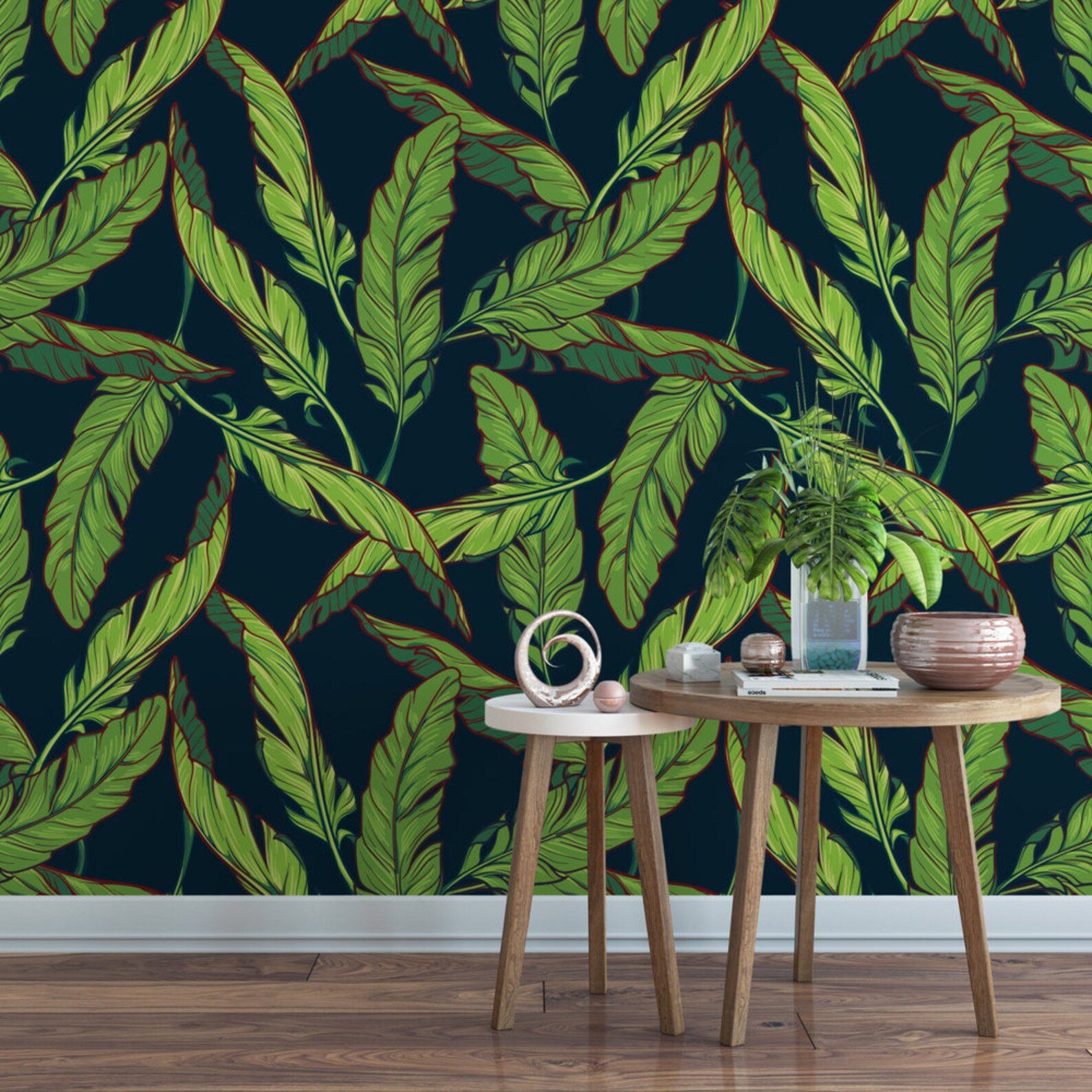 Banana Leaves Removable Wallpaper / Tropical Wallpaper / Etsy