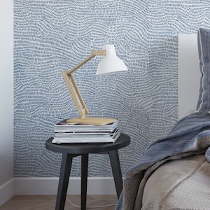 Line Wave Abnehmbare Tapete, Blaue Abstrakte Tapete, Blaue Skizziert Tapete, Wellenförmige Tapete, Akzent Wand Peel Stick Tapete, G134-27
