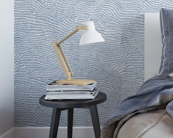 Line Wave Removable Wallpaper, Blue Abstract Wallpaper, Blue Sketched Wallpaper, Wavey Wallpaper, Accent Wall Peel Stick Wallpaper, G134-27