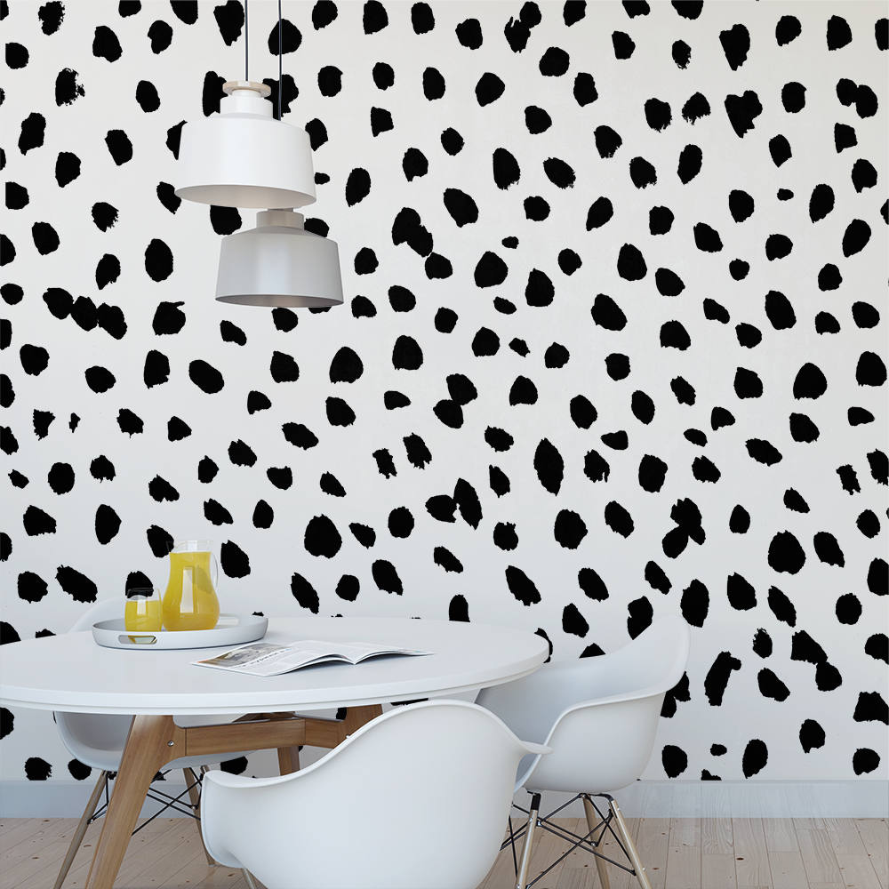 Big Dalmatian Print Wall Mural / Dots animal print self adhesive wall mural / Black and white spots removable wallpaper  M4238