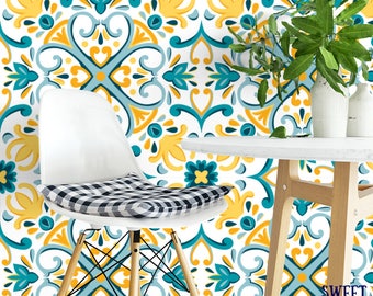 MOROCCAN Inspired Modern Marrakesh REMOVABLE Adhesive WALLPAPER, Peel & Stick Temporary Boho Decor Wallpaper
