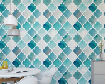 Moroccan blues removable wallpaper / cute self adhesive wallpaper / modern temporary wallpaper G173-27