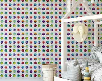 Watercolor Wallpaper, Colorful Dot Wallpaper, Playroom Wallpaper, Rainbow Dot Wallpaper, Color Removable Wallpaper, Kid Accent Wall, G189-13