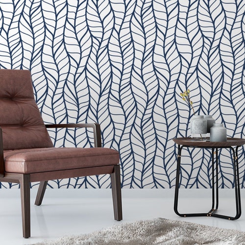 Navy Blue Chevron Wallpaper Peel and Stick Herringbone Etsy