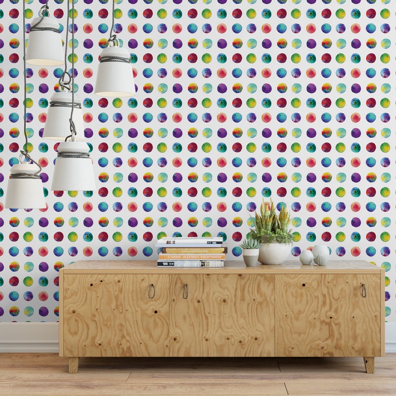 Watercolor Wallpaper, Colorful Dot Wallpaper, Playroom Wallpaper, Rainbow Dot Wallpaper, Color Removable Wallpaper, Kid Accent Wall, G189-13 image 3