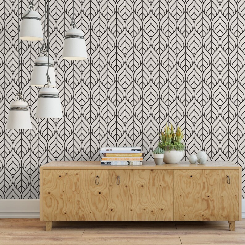 Black and White Geometric Leaf Removable Wallpaper G148-27 | Etsy
