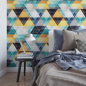 Triangle plaid removable wallpaper / cute self adhesive wallpaper / geometric temporary wallpaper G194-27
