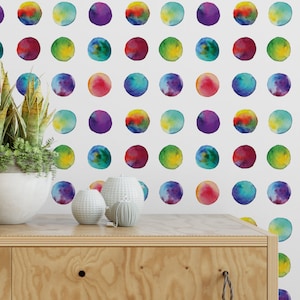 Watercolor Wallpaper, Colorful Dot Wallpaper, Playroom Wallpaper, Rainbow Dot Wallpaper, Color Removable Wallpaper, Kid Accent Wall, G189-13 image 2