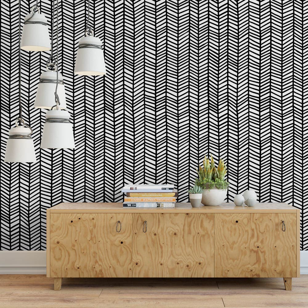 Hand Drawn Herringbone Removable Wallpaper G18627 Etsy
