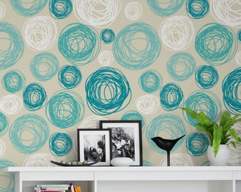 Blue Doodle Circles Removable Wallpaper G170-27