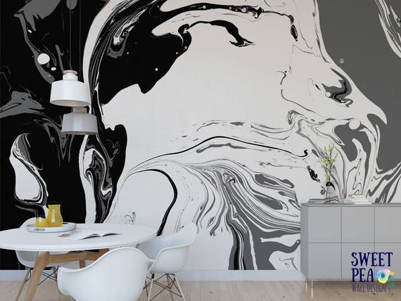 Black And White Paint Wall Mural Marble Abstract Removable Wallpaper Artistic Self Adhesive Wall Mural M2982
