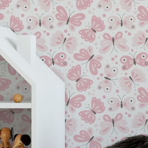 Pink Butterfly Kids Removable Wallpaper