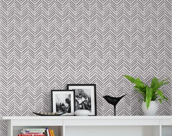 Hand Drawn Herringbone Wallpaper | Neutral Chevron Wallpaper | Neutral Peel and Stick Wallpaper | Scandi Self Adhesive Wallpaper