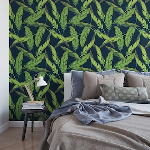 Banana Leaves Removable Wallpaper  / tropical wallpaper / botanical self adhesive / floral wallpaper  B150-27