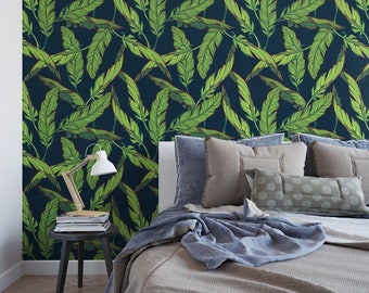 Banana Leaves Removable Wallpaper  / tropical wallpaper / botanical self adhesive / floral wallpaper  B150-27