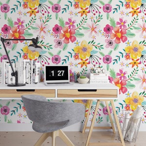 Bright Floral Removable Wallpaper: Botanical Peel and Stick Wallpaper