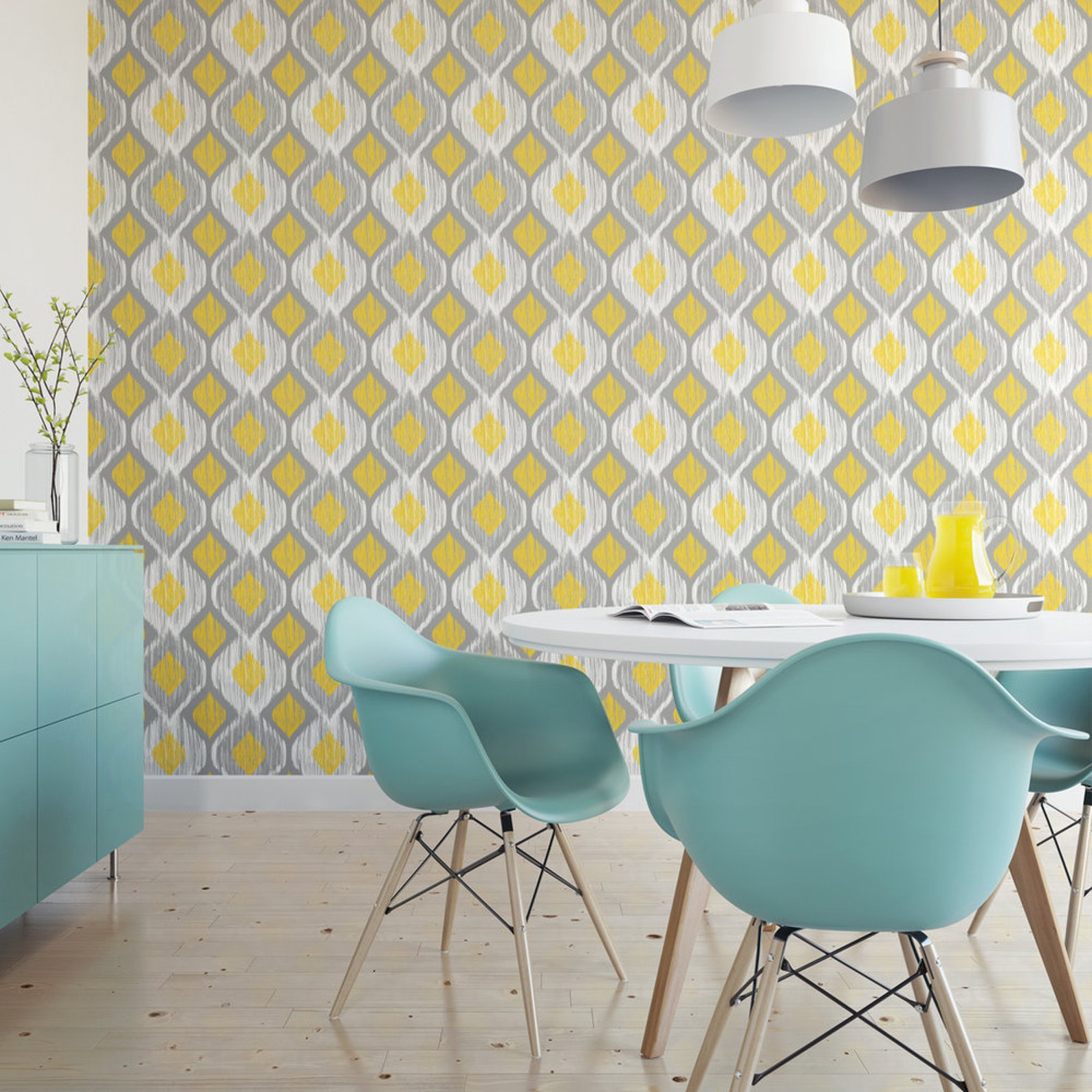 Geometric Removable Wallpaper Yellow and Gray / Ikat Self Etsy