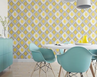 Yellow and Gray Ikat Removable Wallpaper: Geometric Self Adhesive