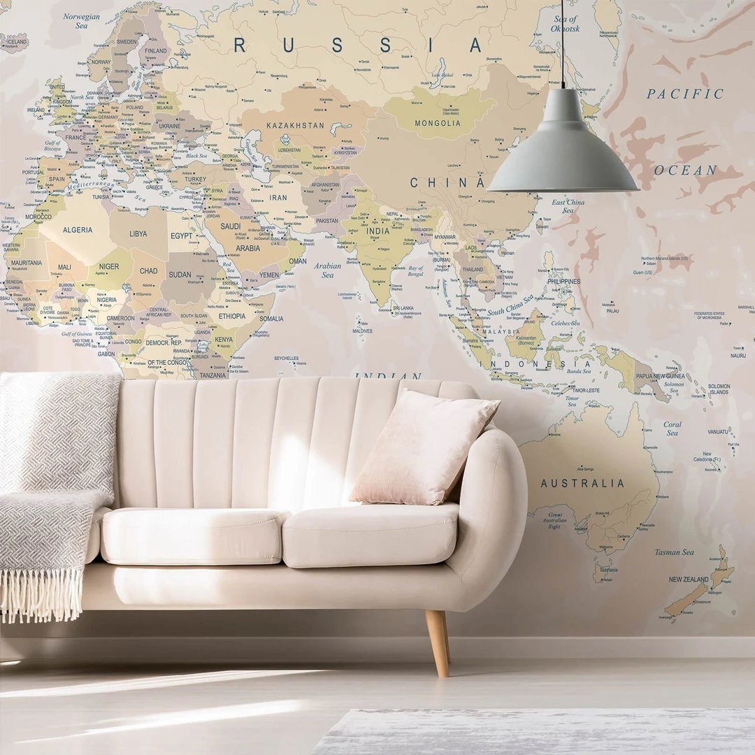 Pink World Map Wallpaper Mural: Peel & Stick Atlas Wall Decal - Etsy