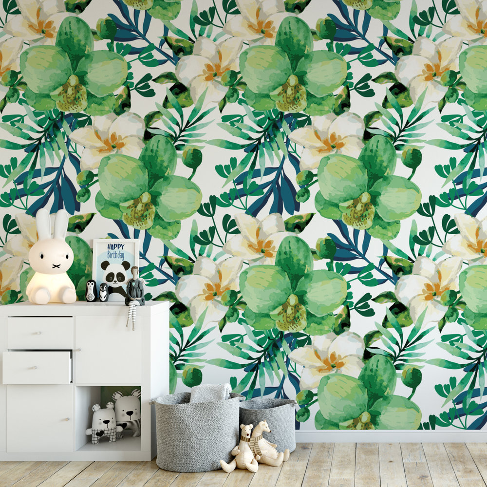 Watercolor Green Floral Removable Wallpaper / Tropical - Etsy
