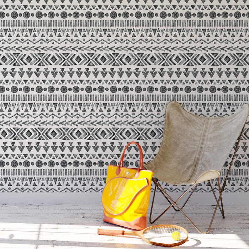 Black and White Boho Removable Wallpaper T12327 Etsy