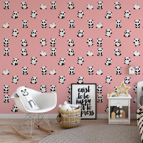Pink Panda Removable Wallpaper P125-27 - Etsy Pink Panda Removable Wallpaper P125-27 - Etsy