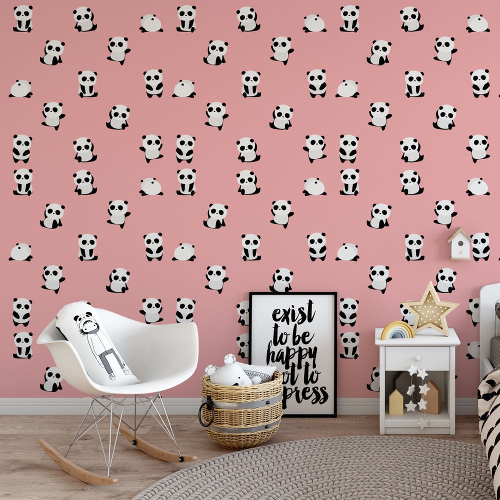 Pink Panda Removable Wallpaper P125 27 Etsy UK