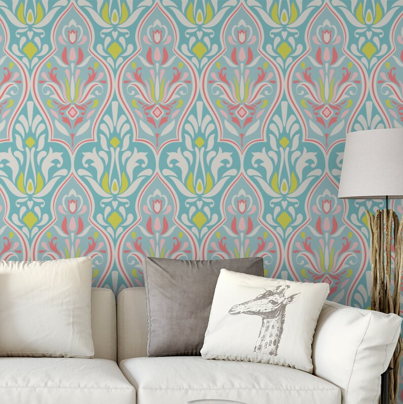 Blue Damask Removable Wallpaper G20627 Etsy