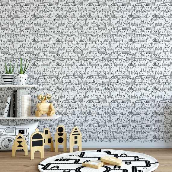 Cute Cats Color Me Removable Wallpaper - Interactive Cats Wallpaper - D126-27