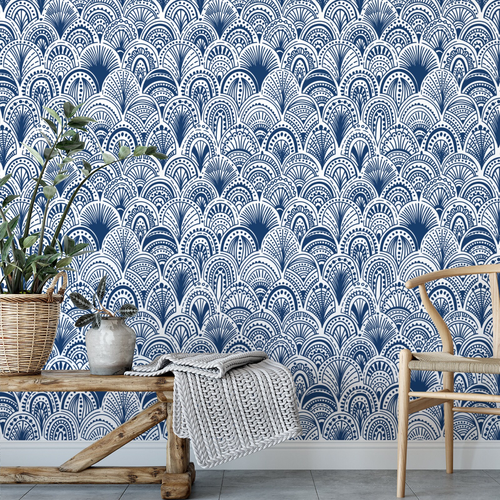Blue Bohemian Scallops Removable Wallpaper G19327 Etsy